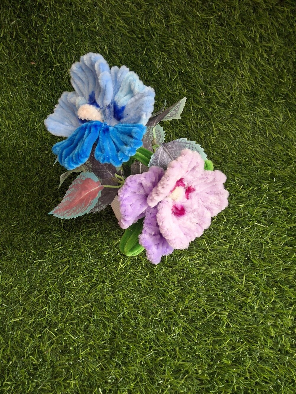 Hand Made Chenile Pansy Flowers In Ceramic Pot